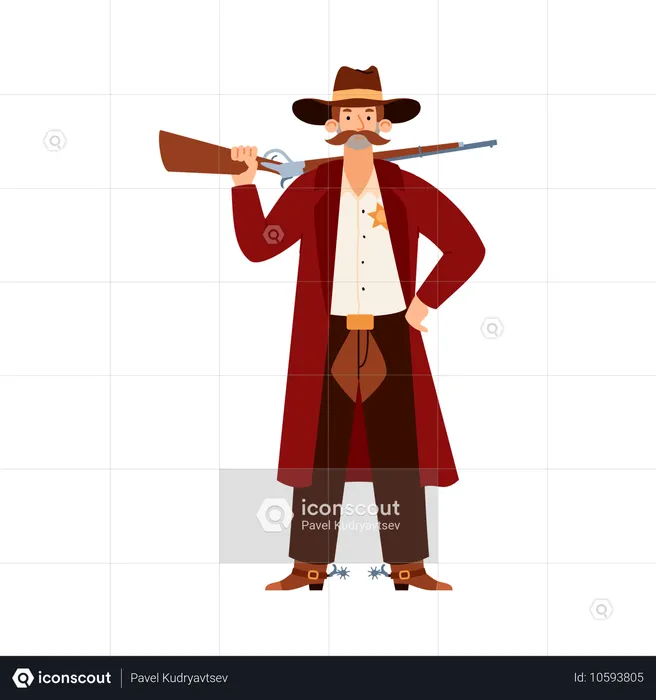 Charakter Wilder Westen Cowboy Sheriff mit Hut und Waffe in der Hand  Illustration