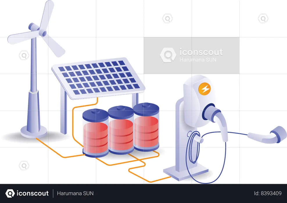 Charge the earphones with solar panel energy  Illustration