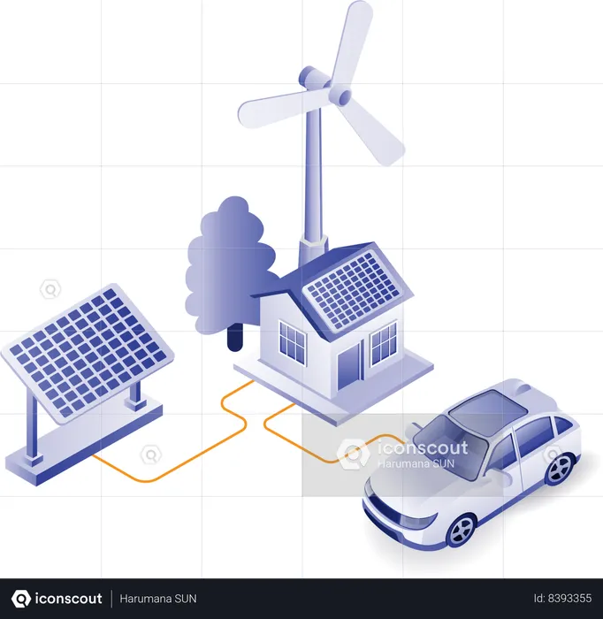 Chargeur de voiture électrique à la maison panneau solaire  Illustration