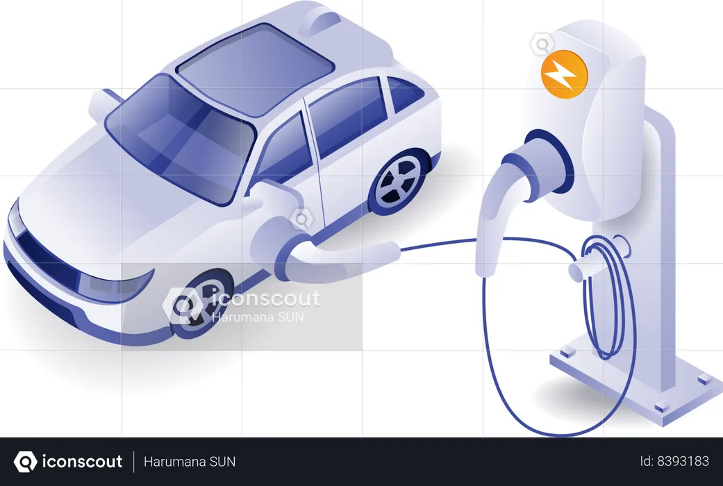 Charging car through solar energy  Illustration