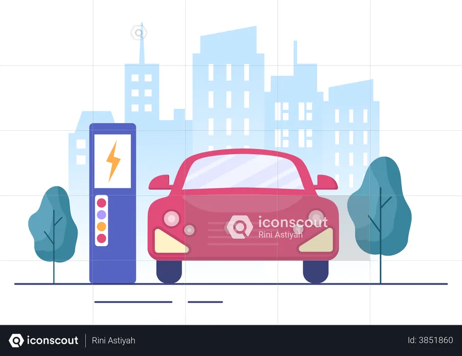 Charging Electric Car  Illustration