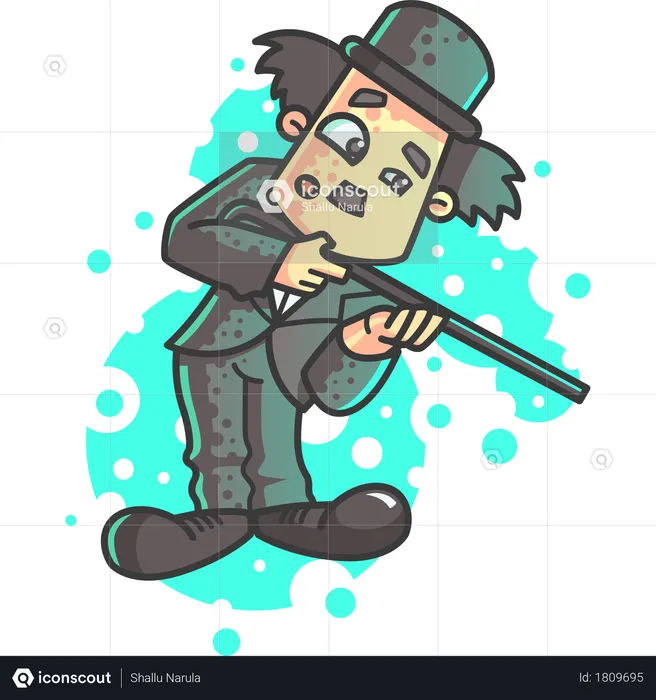 Charlie Chaplin disparando espingarda  Ilustração