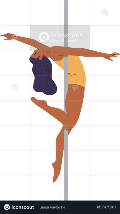 Charming strong athletic woman dancing on pylon performing complex exercise  Illustration