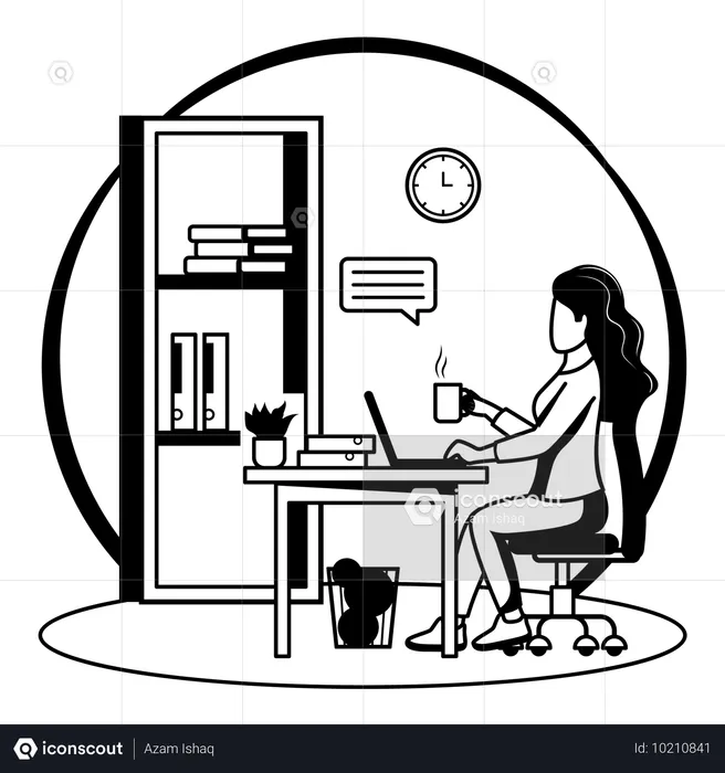 Charming woman enjoying her coffee while at office  Illustration