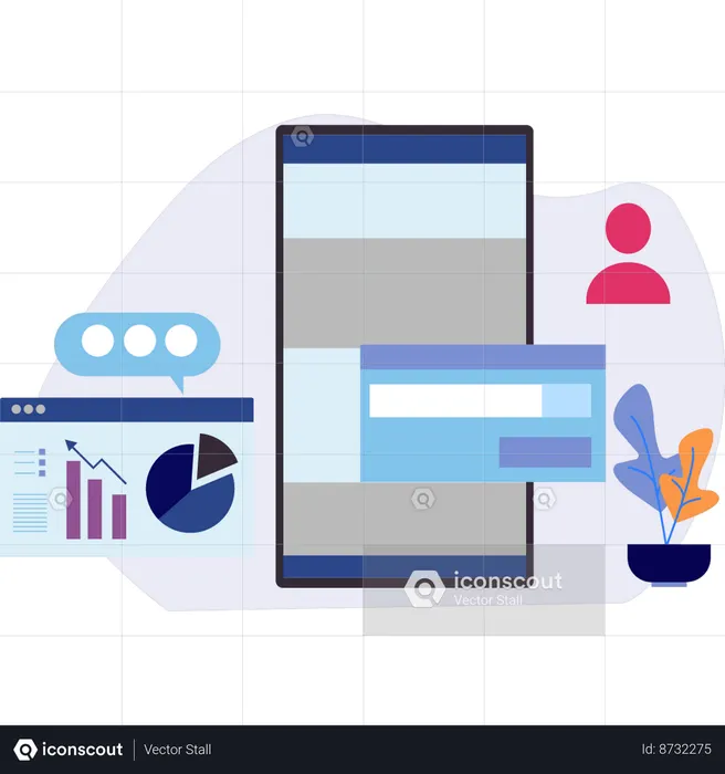 Chart graph is displayed on mobile  Illustration
