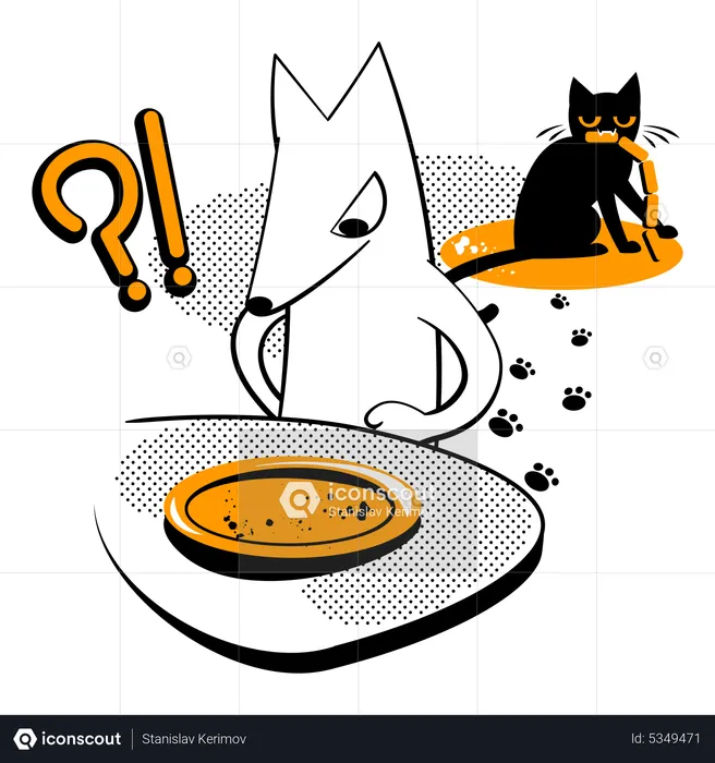 Un chat a volé des saucisses dans l'assiette  Illustration