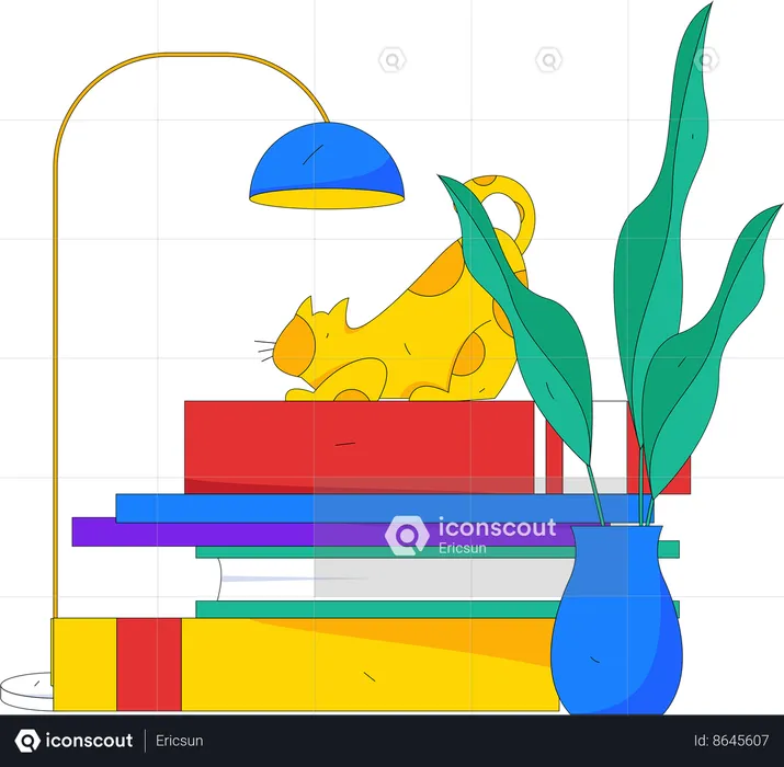 Chat assis sur des livres  Illustration