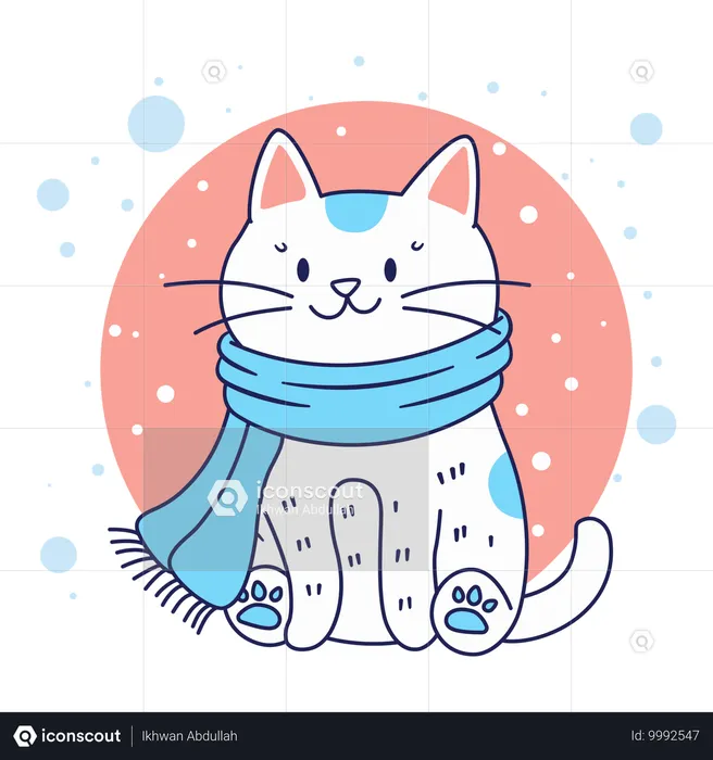 Chat mignon portant une écharpe pour se protéger du froid  Illustration