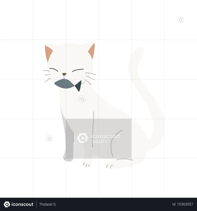 Chat mignon tenant un poisson dans sa bouche  Illustration