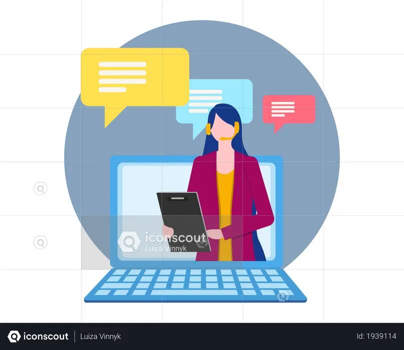 Chat support on laptop  Illustration