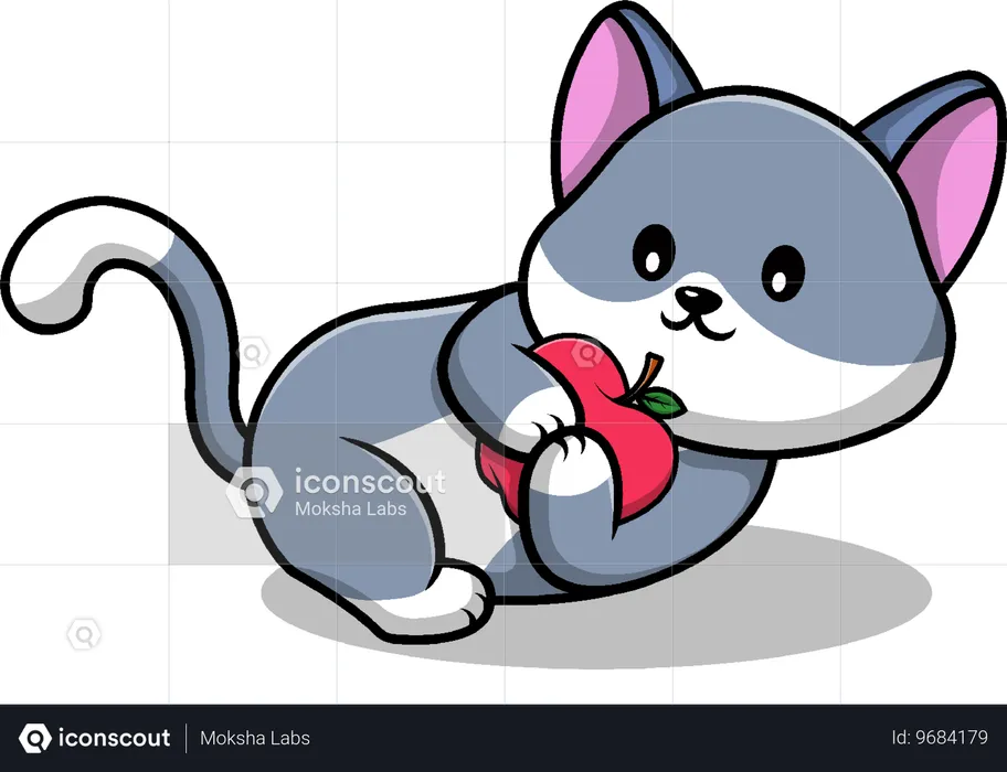 Chat tenant une pomme  Illustration