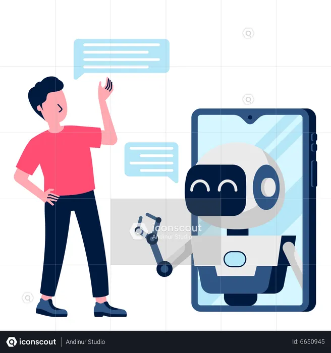 Chat with Artificial Intelligence or Robot  Illustration