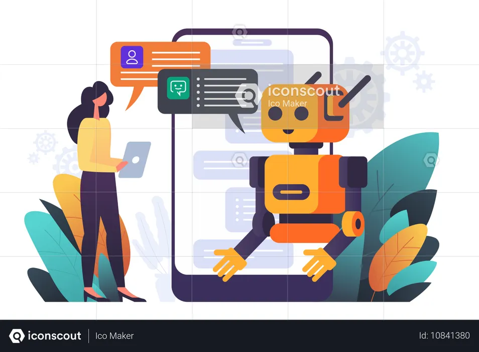 Chatbot robot providing help to customers  Illustration