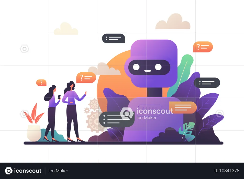 Chatbot robot providing online help  Illustration