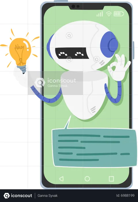Chatbot with Glowing Light Bulb on Smartphone screen  Illustration