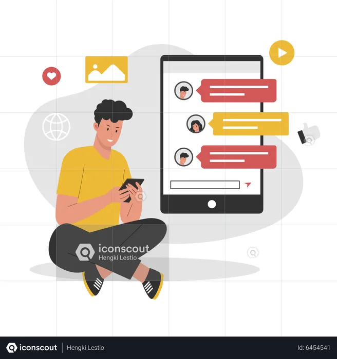 Chatea con un amigo en las redes sociales  Ilustración