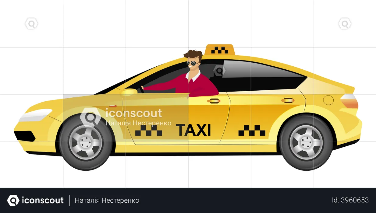 Chauffeur de taxi en voiture  Illustration