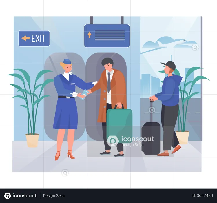 Check Document And Then Exit The Airport  Illustration