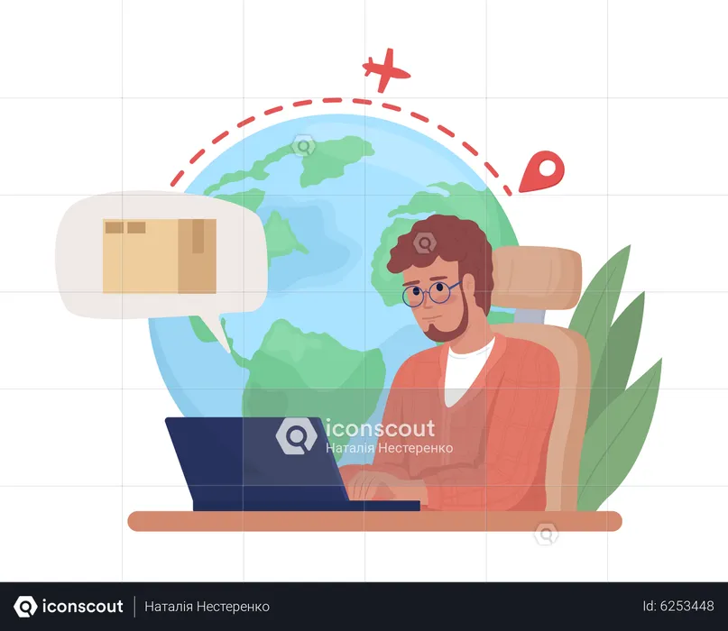Checking international parcel delivery using laptop  Illustration