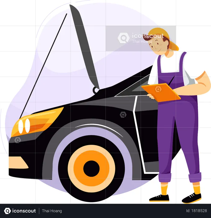 Checking maintenance list of car  Illustration