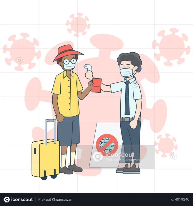 Checking tourist temperature before entry  Illustration