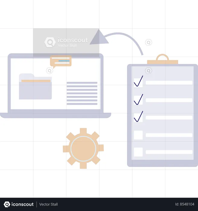 Checklist data is converted into a folder in the laptop  Illustration