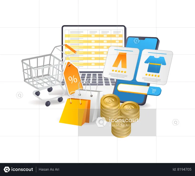 Checklist details of online shopping discounts  Illustration