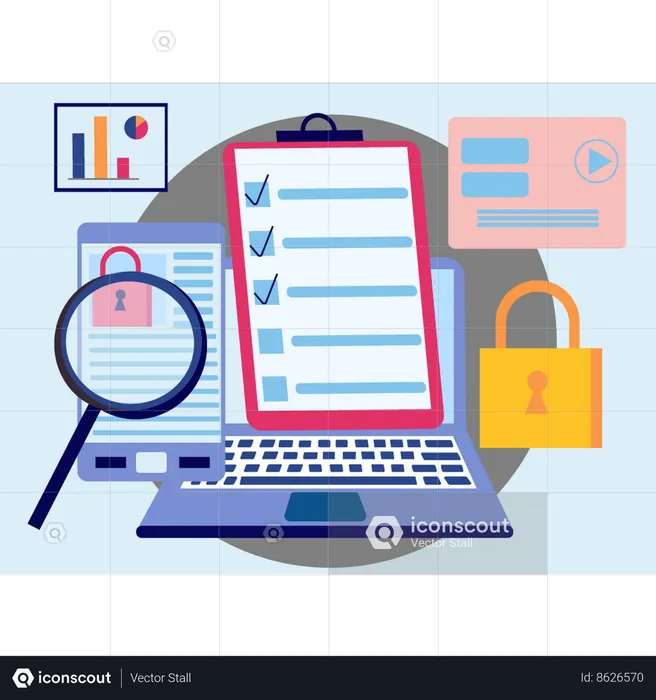 Checklist for account protection is displayed in the laptop  Illustration