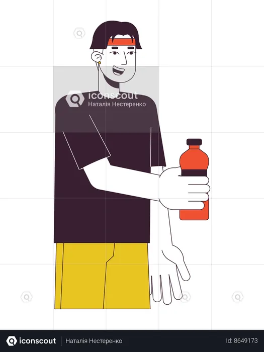 Cheerful asian boy with bottle  Illustration