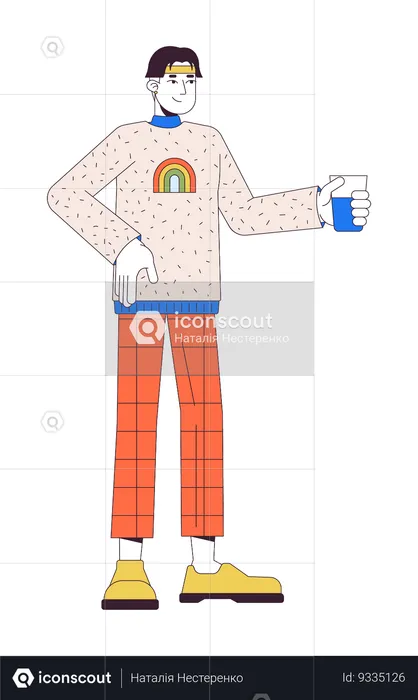 Cheerful asian man holding drink  Illustration