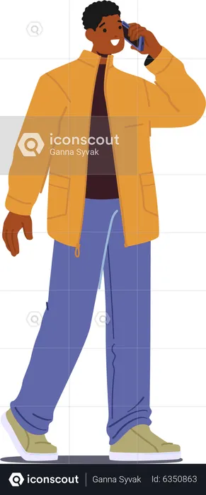 Cheerful black teenager wearing jacket  Illustration