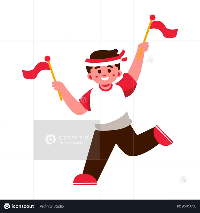 Cheerful Boy with Indonesia Flags  Illustration