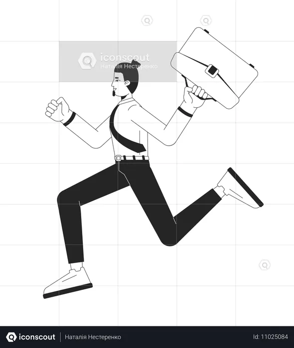 Cheerful businessman running with briefcase  Illustration