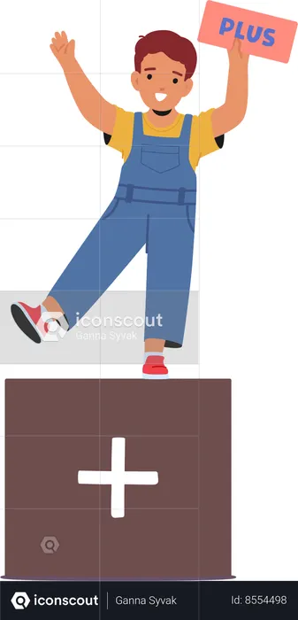 Cheerful Child Holding A Plus Sign  Illustration