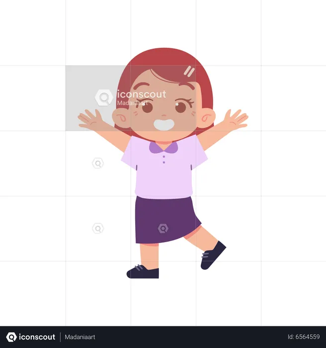 Cheerful Cute Girl Cheering Herself  Illustration