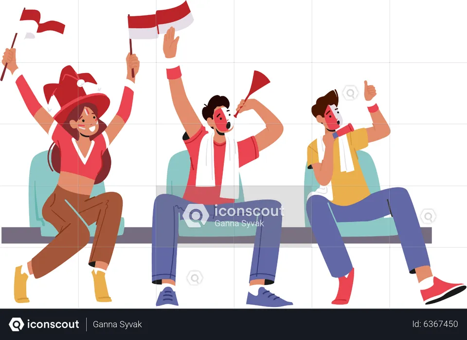 Cheerful fans cheering for favorite sport team  Illustration
