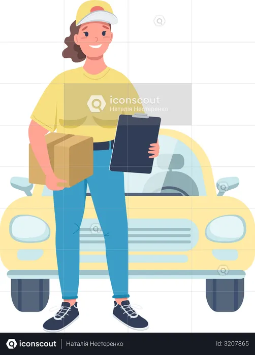 Cheerful female working in delivery service  Illustration