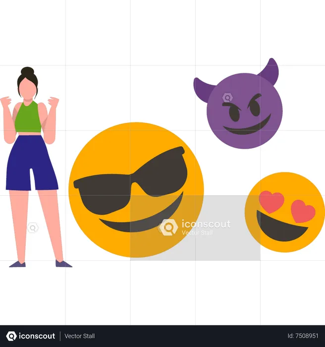 Cheerful girl with emojis Emoji Illustration