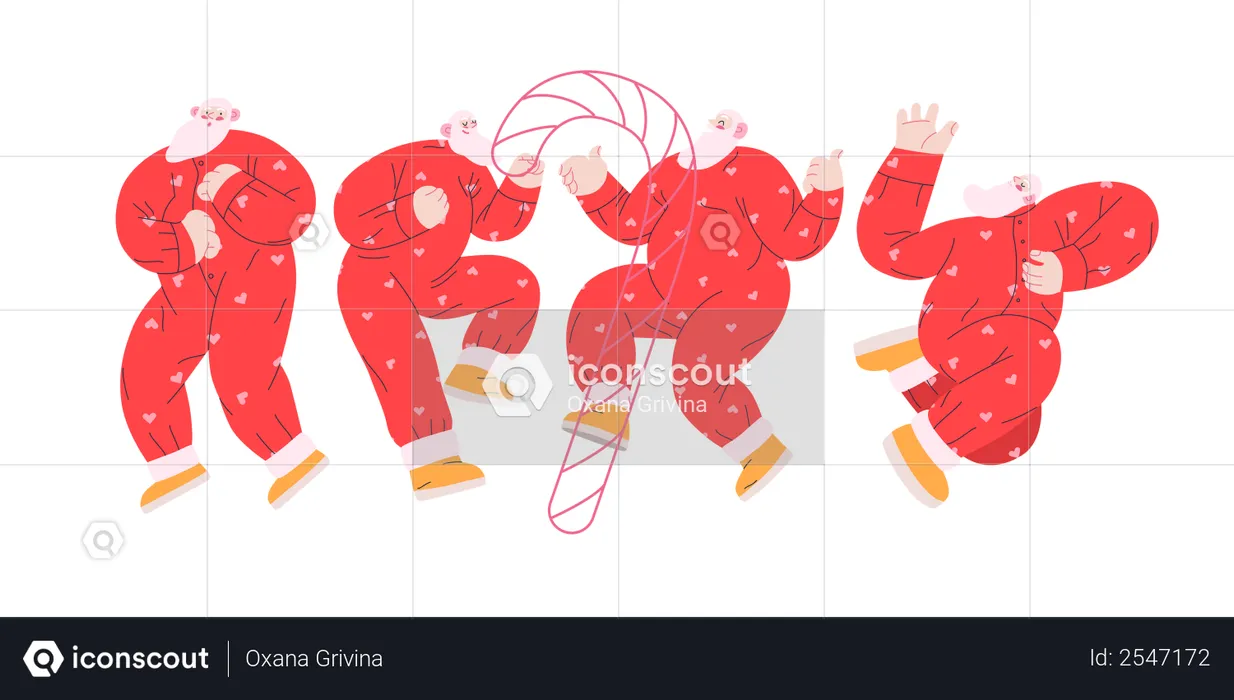 Cheerful Group of Santa Claus dancing in different ways  Illustration