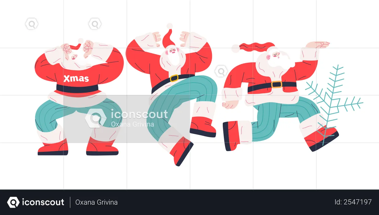 Cheerful Group of Santa Claus dancing in different ways  Illustration