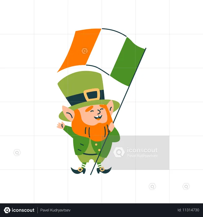 Cheerful Leprechaun with Irish flag  Illustration