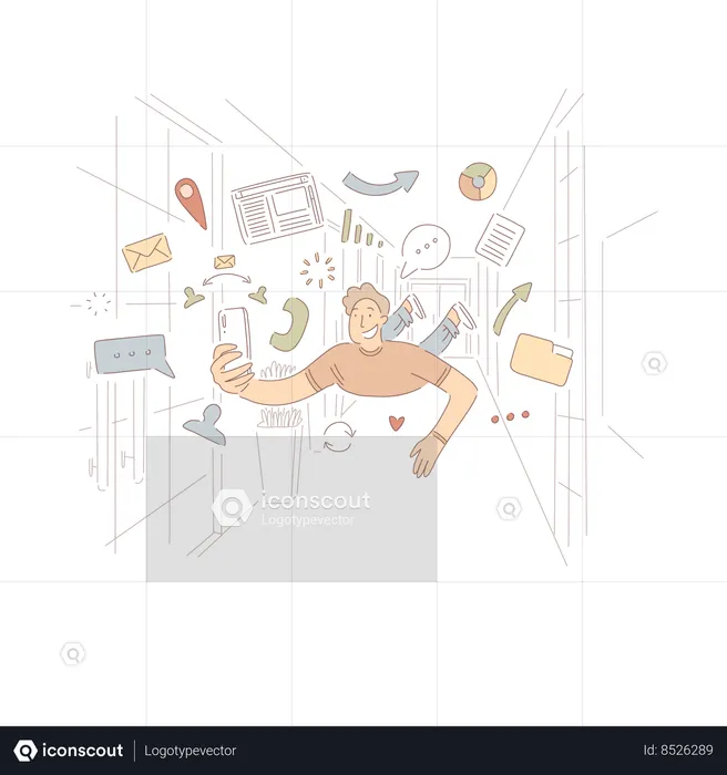 Cheerful man doing online browsing  Illustration