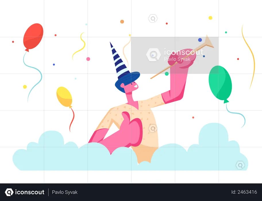 Cheerful Man in Birthday Party  Illustration
