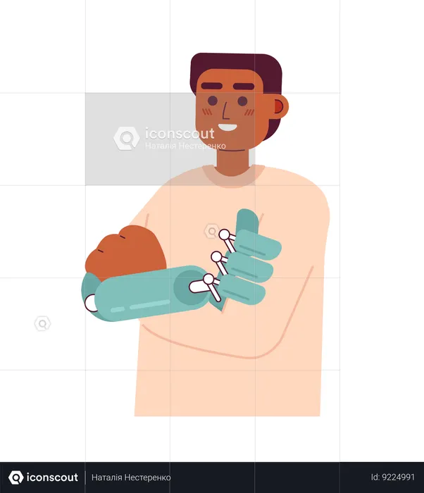 Cheerful man with artificial limb prosthesis  Illustration