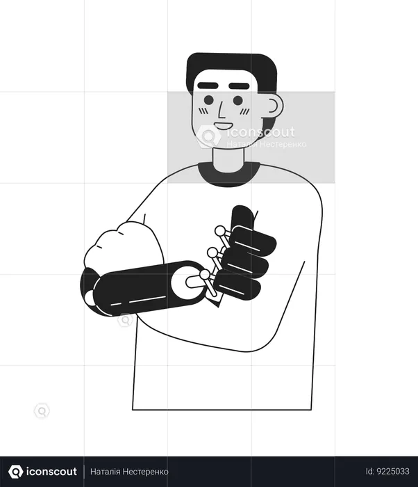 Cheerful man with artificial limb prosthesis  Illustration