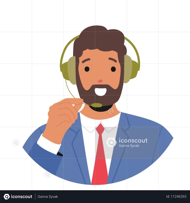 Cheerful Man Working In Customer Service Department  Illustration