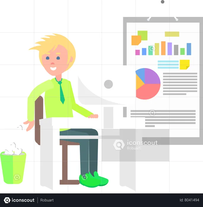 Cheerful man working in office  Illustration