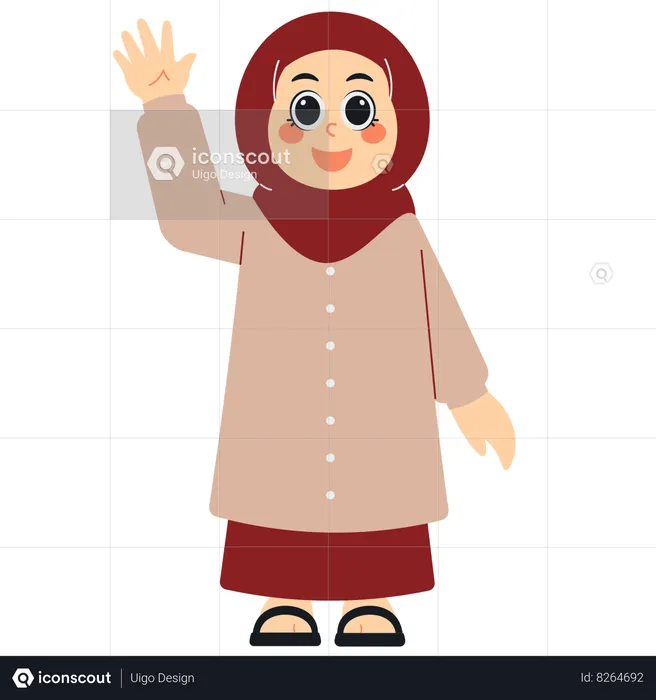 Cheerful Muslim Girl Waving hand  Illustration