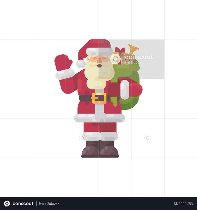 Cheerful Santa Claus Waving His Hand. Christmas Character Flat Illustration  Illustration