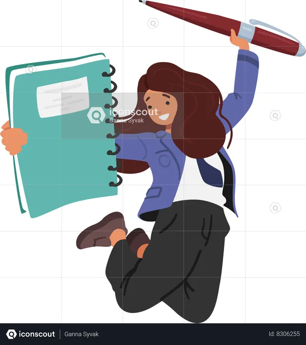 Cheerful Schoolgirl Jumping  Illustration